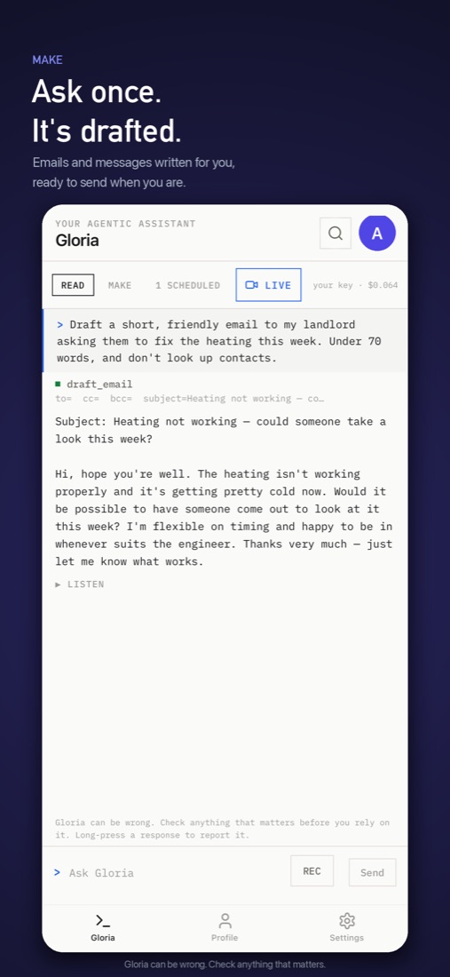 Gloria drafting an email to a landlord